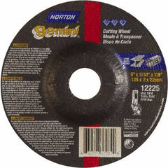 Norton - 46 Grit, 5" Wheel Diam, 3/32" Wheel Thickness, 7/8" Arbor Hole, Type 27 Depressed Center Wheel - Aluminum Oxide - Industrial Tool & Supply