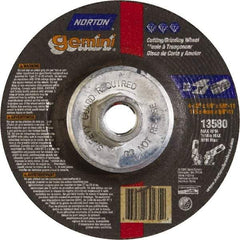 Norton - 24 Grit, 4-1/2" Wheel Diam, 1/8" Wheel Thickness, Type 27 Depressed Center Wheel - Aluminum Oxide, 13,580 Max RPM - Industrial Tool & Supply