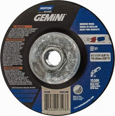 Norton - 24 Grit, 4-1/2" Wheel Diam, 1/4" Wheel Thickness, Type 27 Depressed Center Wheel - Aluminum Oxide, 13,580 Max RPM - Industrial Tool & Supply