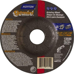 Norton - 6" Wheel Diam, 1/4" Wheel Thickness, 7/8" Arbor Hole, Type 27 Depressed Center Wheel - Aluminum Oxide, 10,185 Max RPM, Compatible with Angle Grinder - Industrial Tool & Supply