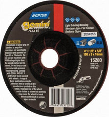 Norton - 60 Grit, 4" Wheel Diam, 1/8" Wheel Thickness, 5/8" Arbor Hole, Type 27 Depressed Center Wheel - Aluminum Oxide, 13,500 Max RPM - Industrial Tool & Supply