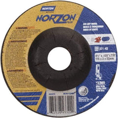 Norton - 36 Grit, 4-1/2" Wheel Diam, 1/8" Wheel Thickness, 7/8" Arbor Hole, Type 27 Depressed Center Wheel - Ceramic, 13,580 Max RPM - Industrial Tool & Supply