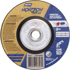 Norton - 24 Grit, 4-1/2" Wheel Diam, 1/4" Wheel Thickness, Type 27 Depressed Center Wheel - Ceramic - Industrial Tool & Supply