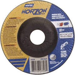 Norton - 24 Grit, 4-1/2" Wheel Diam, 1/4" Wheel Thickness, 7/8" Arbor Hole, Type 27 Depressed Center Wheel - Ceramic, 13,580 Max RPM - Industrial Tool & Supply