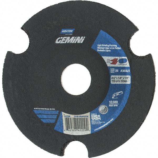 Norton - 36 Grit, 4-1/2" Wheel Diam, 1/8" Wheel Thickness, 7/8" Arbor Hole, Type 29 Depressed Center Wheel - Aluminum Oxide - Industrial Tool & Supply