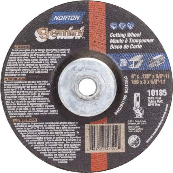 Norton - 36 Grit, 6" Wheel Diam, 1/8" Wheel Thickness, Type 27 Depressed Center Wheel - Aluminum Oxide - Industrial Tool & Supply