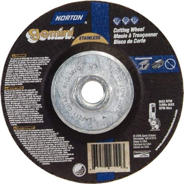 Norton - 36 Grit, 6" Wheel Diam, 3/32" Wheel Thickness, Type 27 Depressed Center Wheel - Aluminum Oxide - Industrial Tool & Supply
