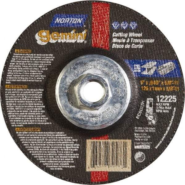 Norton - 46 Grit, 5" Wheel Diam, Type 27 Depressed Center Wheel - Aluminum Oxide - Industrial Tool & Supply