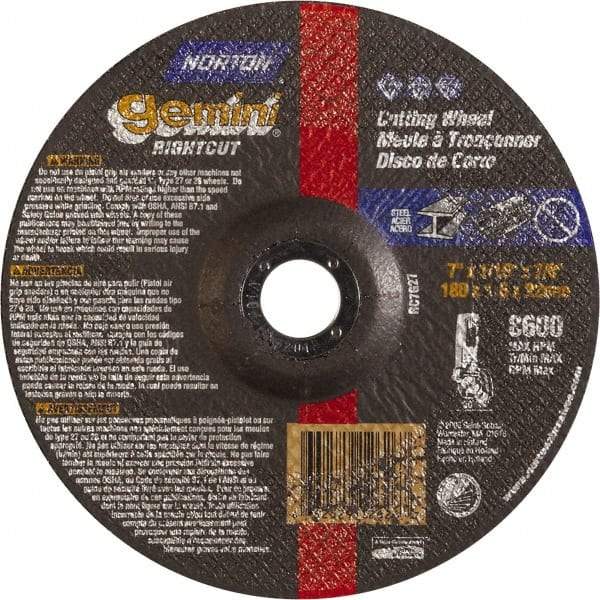 Norton - 46 Grit, 7" Wheel Diam, 7/8" Arbor Hole, Type 27 Depressed Center Wheel - Aluminum Oxide - Industrial Tool & Supply
