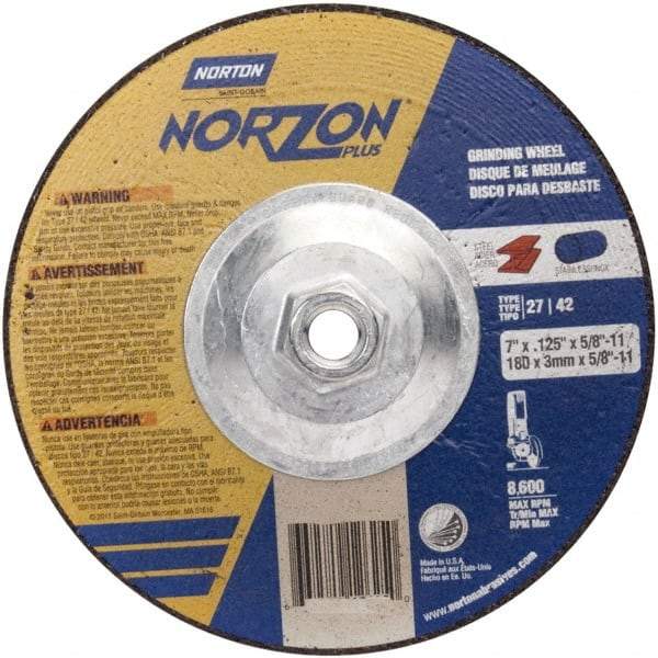 Norton - 46 Grit, 7" Wheel Diam, Type 27 Depressed Center Wheel - Zirconia Alumina - Industrial Tool & Supply