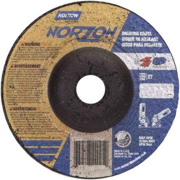 Norton - 24 Grit, 4" Wheel Diam, 1/8" Wheel Thickness, 3/8" Arbor Hole, Type 27 Depressed Center Wheel - Ceramic, 15,280 Max RPM - Industrial Tool & Supply