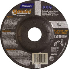 Norton - 24 Grit, 4-1/2" Wheel Diam, 1/8" Wheel Thickness, 7/8" Arbor Hole, Type 27 Depressed Center Wheel - Aluminum Oxide, 13,580 Max RPM - Industrial Tool & Supply
