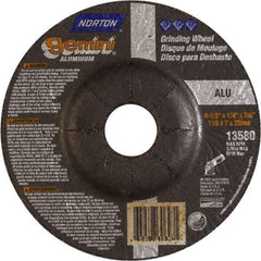 Norton - 24 Grit, 4-1/2" Wheel Diam, 1/4" Wheel Thickness, 7/8" Arbor Hole, Type 27 Depressed Center Wheel - Aluminum Oxide, 13,580 Max RPM - Industrial Tool & Supply