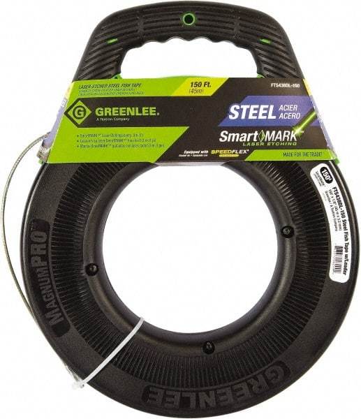 Greenlee - 150 Ft. Long x 1/8 Inch Wide, Steel Fish Tape - Includes Case - Industrial Tool & Supply
