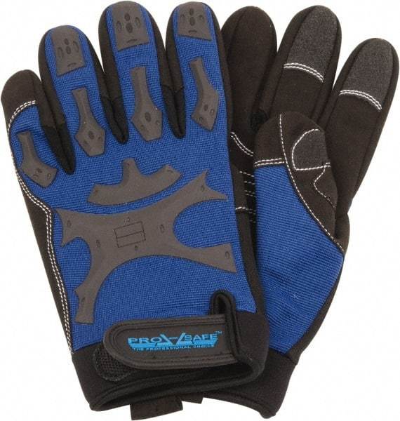 PRO-SAFE - Size 2XL (11) Synthetic Synthetic Leather General Protection Work Gloves - For Mechanic's & Lifting, Uncoated, Hook & Loop Cuff, Full Fingered, Black/Blue, Paired - Industrial Tool & Supply