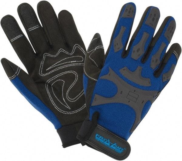 PRO-SAFE - Size S (7) Synthetic Synthetic Leather General Protection Work Gloves - For Mechanic's & Lifting, Uncoated, Hook & Loop Cuff, Full Fingered, Black/Blue, Paired - Industrial Tool & Supply