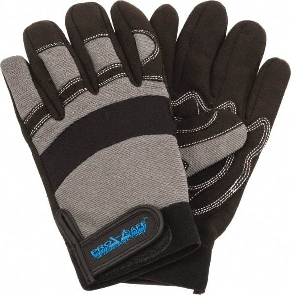 PRO-SAFE - Size M (8) Synthetic Synthetic Leather General Protection Work Gloves - For Mechanic's & Lifting, Uncoated, Hook & Loop Cuff, Full Fingered, Black/Gray, Paired - Industrial Tool & Supply