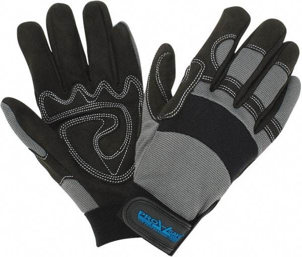 PRO-SAFE - Size S (7) Synthetic Synthetic Leather General Protection Work Gloves - For Mechanic's & Lifting, Uncoated, Hook & Loop Cuff, Full Fingered, Black/Gray, Paired - Industrial Tool & Supply