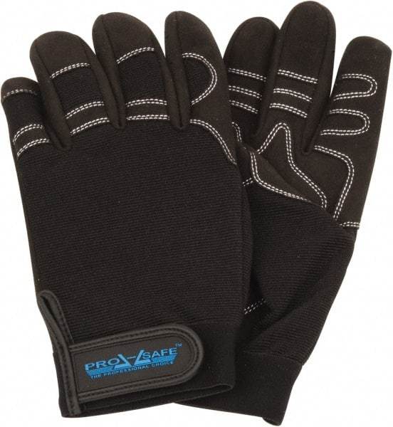 PRO-SAFE - Size M (8) Synthetic Synthetic Leather General Protection Work Gloves - For Mechanic's & Lifting, Uncoated, Hook & Loop Cuff, Full Fingered, Black, Paired - Industrial Tool & Supply
