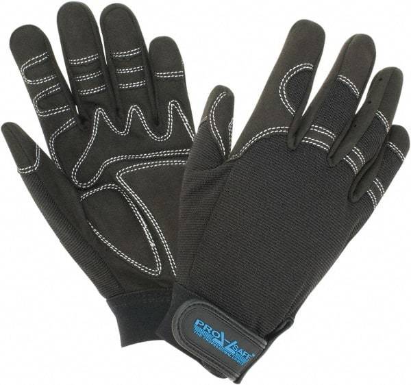 PRO-SAFE - Size S (7) Synthetic Synthetic Leather General Protection Work Gloves - For Mechanic's & Lifting, Uncoated, Hook & Loop Cuff, Full Fingered, Black, Paired - Industrial Tool & Supply