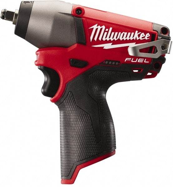 Milwaukee Tool - 3/8" Drive 12 Volt Pistol Grip Cordless Impact Wrench & Ratchet - 0 to 2,650 RPM, 0 to 3,500 BPM, 116.66 Ft/Lb Torque, Lithium-Ion Batteries Not Included - Industrial Tool & Supply