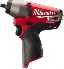 Milwaukee Tool - 3/8" Drive 12 Volt Pistol Grip Cordless Impact Wrench & Ratchet - 0 to 2,650 RPM, 0 to 3,500 BPM, 116.66 Ft/Lb Torque, Lithium-Ion Batteries Not Included - Industrial Tool & Supply