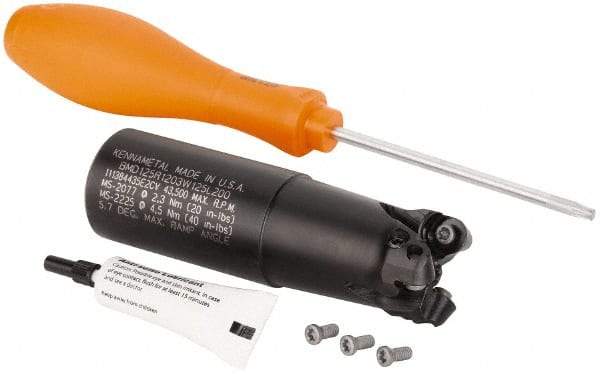 Kennametal - 1-1/4" Cutting Diam, 1-1/4" Shank Diam, 1-1/4" Max Depth of Cut, Straight Shank Indexable Copy End Mill - 3 Inserts, RP.T 1204M0.. Insert, BMD Toolholder, Through Coolant - Industrial Tool & Supply