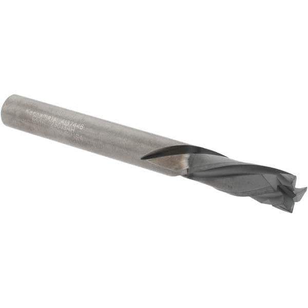Kennametal - 1/4" Cutting Diam x 3/4" Length of Cut, 3 Flute, Compression Spiral Router Bit - Diamond Coated, Right Hand Cut, Solid Carbide, 2-1/2" OAL x 1/4" Shank Diam, Double Edge, 25° Helix Angle - Industrial Tool & Supply