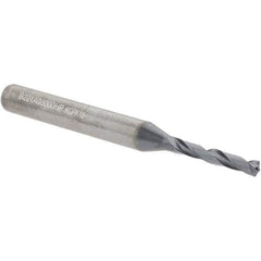 Kennametal - 3mm Spiral Flute Solid Carbide Screw Machine Drill Bit - Multilayer TiAlN Finish, Right Hand Cut, 20mm Flute Length, 62mm OAL, Standard Point, Straight Shank - Industrial Tool & Supply