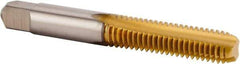 Kennametal - #8-32 UNC 2B 3 Flute TiN Finish High Speed Steel Straight Flute Standard Hand Tap - Plug, Right Hand Thread, 54.1mm OAL, 19.05mm Thread Length, H3 Limit, Oversize - Exact Industrial Supply