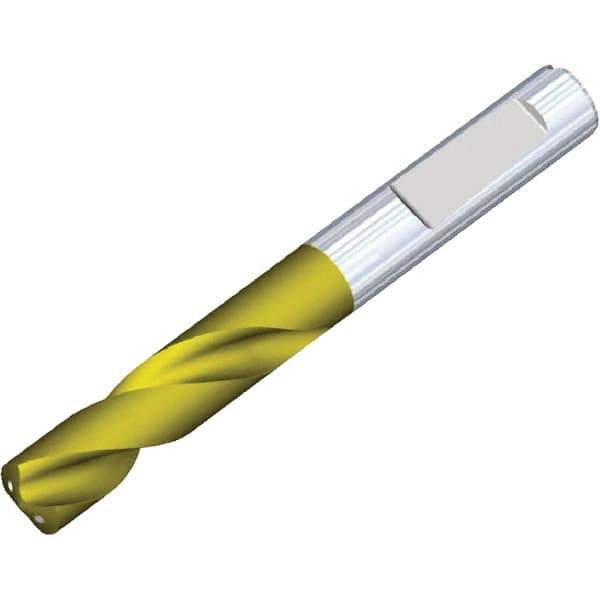 Kennametal - 16.1mm 140° Spiral Flute Solid Carbide Screw Machine Drill Bit - Multilayer TiAlN Finish, Right Hand Cut, 73mm Flute Length, 123mm OAL, Standard Point, Whistle Notch Shank, Through Coolant - Industrial Tool & Supply
