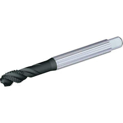Kennametal - M8x1.00 Metric Fine 3 Flute 6H Modified Bottoming Spiral Flute Tap - Powdered Metal, TiN Finish, 90mm OAL, Right Hand Flute, Right Hand Thread, Series T604 - Exact Industrial Supply