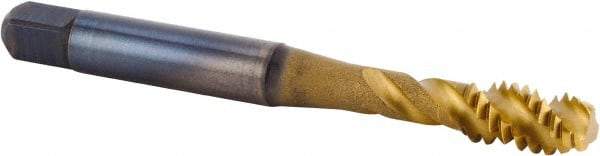 Kennametal - 1/4-28 UNF 3 Flute 2BX Modified Bottoming Spiral Flute Tap - Powdered Metal, TiCN/TiN Finish, 63.25mm OAL, Right Hand Flute, Right Hand Thread, Series T630 - Exact Industrial Supply
