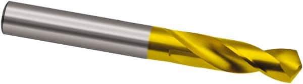 Guhring - #10 118° Spiral Flute High Speed Steel Screw Machine Drill Bit - TiN Finish, Right Hand Cut, 26mm Flute Length, 62mm OAL, Cone Relief Point, Straight Shank - Industrial Tool & Supply
