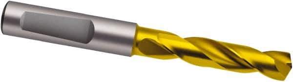 Guhring - 12.2mm 140° Spiral Flute Solid Carbide Screw Machine Drill Bit - TiN Finish, Right Hand Cut, 60mm Flute Length, 107mm OAL, SU Point, Whistle Notch Shank - Industrial Tool & Supply