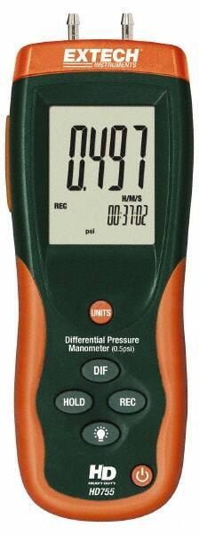Extech - 2 Max psi, 0.3% FS% Accuracy, Differential Pressure Manometer - -1 to 0.5 Maximum PSI, -13.85 to 13.85 Inch Water Column - Industrial Tool & Supply