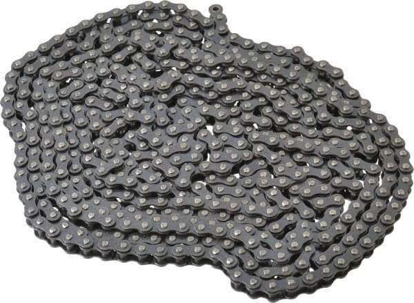 Browning - 1/4" Pitch, ANSI 25, Single Strand Roller Chain - Chain No. 25, 10 Ft. Long, 0.13" Roller Diam, 1/8" Roller Width - Industrial Tool & Supply