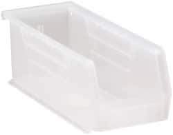 Quantum Storage - 30 Lb. Load Capacity, 10-7/8" Deep, Clear Polypropylene Hopper Stacking Bin - 4" High x 4-1/8" Wide x 10-7/8" Long - Industrial Tool & Supply
