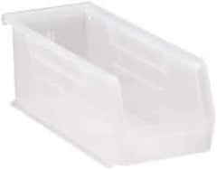 Quantum Storage - 30 Lb. Load Capacity, 10-7/8" Deep, Clear Polypropylene Hopper Stacking Bin - 4" High x 4-1/8" Wide x 10-7/8" Long - Industrial Tool & Supply