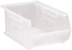 Quantum Storage - 60 Lb. Load Capacity, 13-5/8" Deep, Clear Polypropylene Hopper Stacking Bin - 6" High x 8-1/4" Wide x 13-5/8" Long - Industrial Tool & Supply