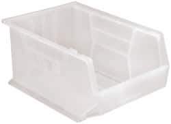Quantum Storage - 75 Lb. Load Capacity, 16" Deep, Clear Polypropylene Hopper Stacking Bin - 8" High x 11" Wide x 16" Long - Industrial Tool & Supply