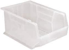 Quantum Storage - 75 Lb. Load Capacity, 16" Deep, Clear Polypropylene Hopper Stacking Bin - 8" High x 11" Wide x 16" Long - Industrial Tool & Supply