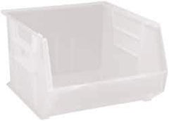 Quantum Storage - 75 Lb. Load Capacity, 18" Deep, Clear Polypropylene Hopper Stacking Bin - 11" High x 16-1/2" Wide x 18" Long - Industrial Tool & Supply