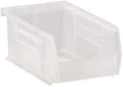 Quantum Storage - 10 Lb. Load Capacity, 7-3/8" Deep, Clear Polypropylene Hopper Stacking Bin - 3" High x 4-1/8" Wide x 7-3/8" Long - Industrial Tool & Supply