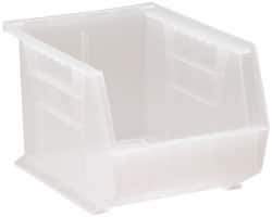 Quantum Storage - 50 Lb. Load Capacity, 10-3/4" Deep, Clear Polypropylene Hopper Stacking Bin - 7" High x 8-1/4" Wide x 10-3/4" Long - Industrial Tool & Supply