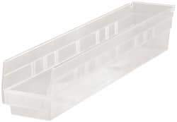 Quantum Storage - 50 Lb. Load Capacity, 23-5/8" Deep, Clear Polypropylene Hopper Shelf Bin - 4" High x 4-1/8" Wide x 23-5/8" Long - Industrial Tool & Supply
