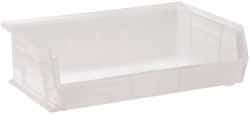 Quantum Storage - 60 Lb. Load Capacity, 10-7/8" Deep, Clear Polypropylene Hopper Stacking Bin - 5" High x 16-1/2" Wide x 10-7/8" Long - Industrial Tool & Supply