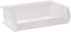 Quantum Storage - 60 Lb. Load Capacity, 10-7/8" Deep, Clear Polypropylene Hopper Stacking Bin - 5" High x 16-1/2" Wide x 10-7/8" Long - Industrial Tool & Supply