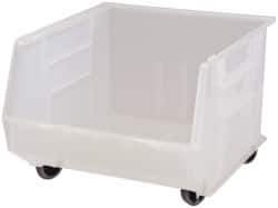 Quantum Storage - 100 Lb. Load Capacity, 18" Deep, Clear Polypropylene Hopper Stacking Bin - 11" High x 16-1/2" Wide x 18" Long - Industrial Tool & Supply