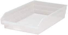 Quantum Storage - 40 Lb. Load Capacity, 17-7/8" Deep, Clear Polypropylene Hopper Shelf Bin - 4" High x 11-1/8" Wide x 17-7/8" Long - Industrial Tool & Supply